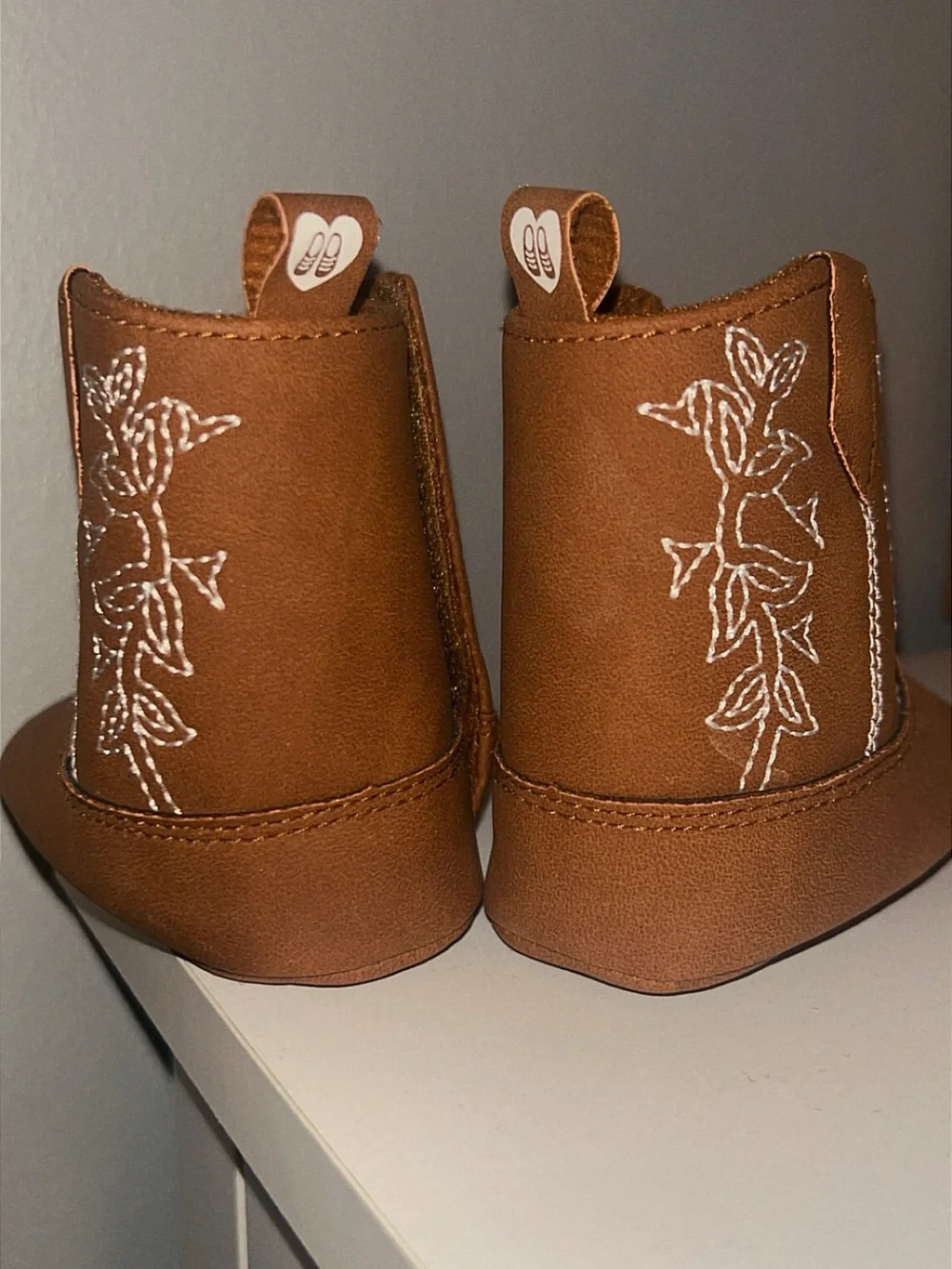 Kids Brown Western Booties with Embroidered Detail
